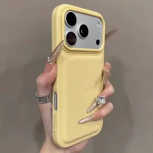 Luxury Drum Cortex Plain Phone Case For iPhone12 13 14 15 16 17 Pro Max  Shockproof Bumper Cases Cover