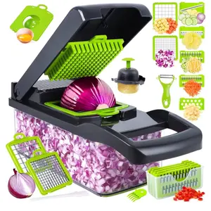 14 in 1 Multifunctional Food Chopper, Kitchen Vegetable Slicer Dicer Cutter,Veggie Chopper With 8 Blades,Carrot Chopper With Container-kitchen essentials