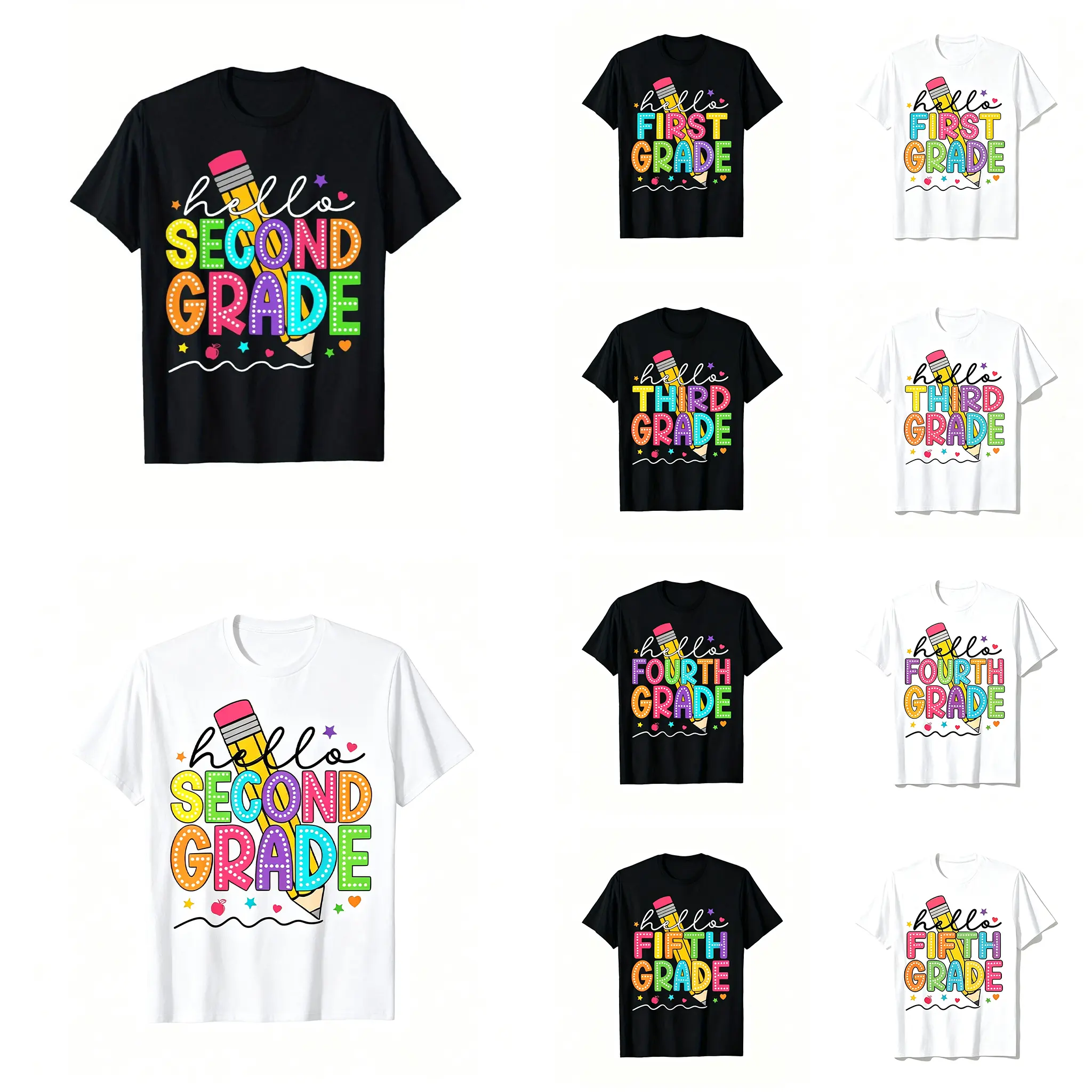 Hello Second Grade T-Shirt for Boys & Girls, Cotton Crew Neck Graphic Tee, Casual Short Sleeve Top for School and Everyday Wear