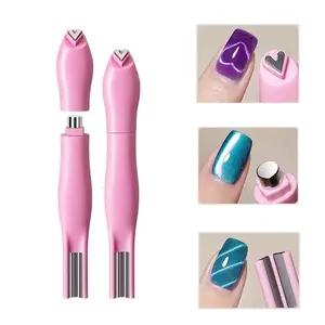 1Pc Pink 3-in-1 Cat Eye Nail Art Magnetic Tool Set, Multifunctional Durable Plastic Tools with Magnet - Heart Line Pattern Design, Professional Odorless Gel Polisher Creative DIY Manicure Kit for Nail Design & Pedicure Accessories,Nail Care Christmas Gift