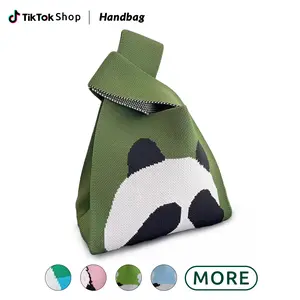 Cute Panda Knitted Bag,Women Knitted Bag,Durable Handbag Pouch,Trendy Handbag,Knot Wrist Bag,Lunch Bag for Student,Simple Crochet Bag for Daily Life&Work Satchel Purses