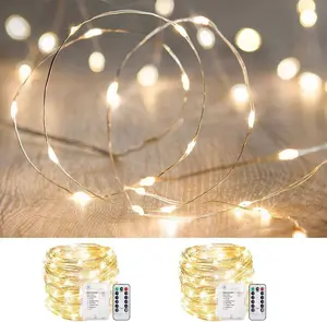 2 Pack 33ft 100 LED Fairy Lights  Operated,  Twinkle String Lights, Copper Wire Dimmable Firefly Lights with Remote Control Timer, Warm White