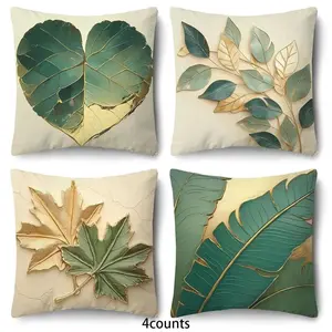 Plant Leaf Pattern Cushion Cover, 4 Counts Modern Style Throw Pillow Cover, Household Decoration Supplies for Home Living Room Bedroom Sofa Couch