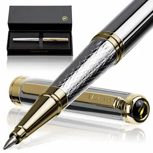 FANSTIK Silver&Gold Luxury Rollerball pen, Real 24K Gold Plating Professional executive pen gift set for men (Lux Rollerball Silver-Gold)