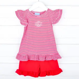 Milly Red Stripe Ruffle Short Set - Girls Soft Knit Outfit