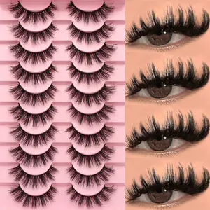 10 Pairs Of D-Curl False Eyelashes, Naturally Fluffy, Soft And Fine, Crisscross Full Strip, Anime Style, Natural Look, Enlarge Eyes Effect, Thick And Curly, Reusable, Cosmetic, Makeup