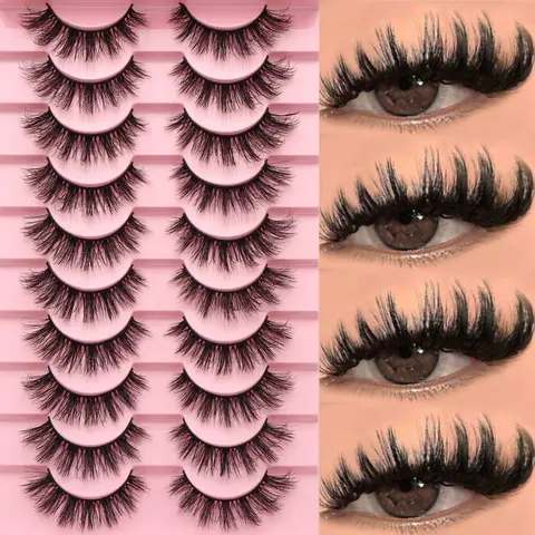 10 Pairs Of D-Curl Volume False Eyelashes, Naturally Fluffy, Soft And Fine, Crisscross Full Strip, Anime Style, Natural Look, Enlarge Eyes Effect, Thick And Curly, Reusable, Cosmetic, Makeup, Fake Eyelashes, Volumized False Eyelashes
