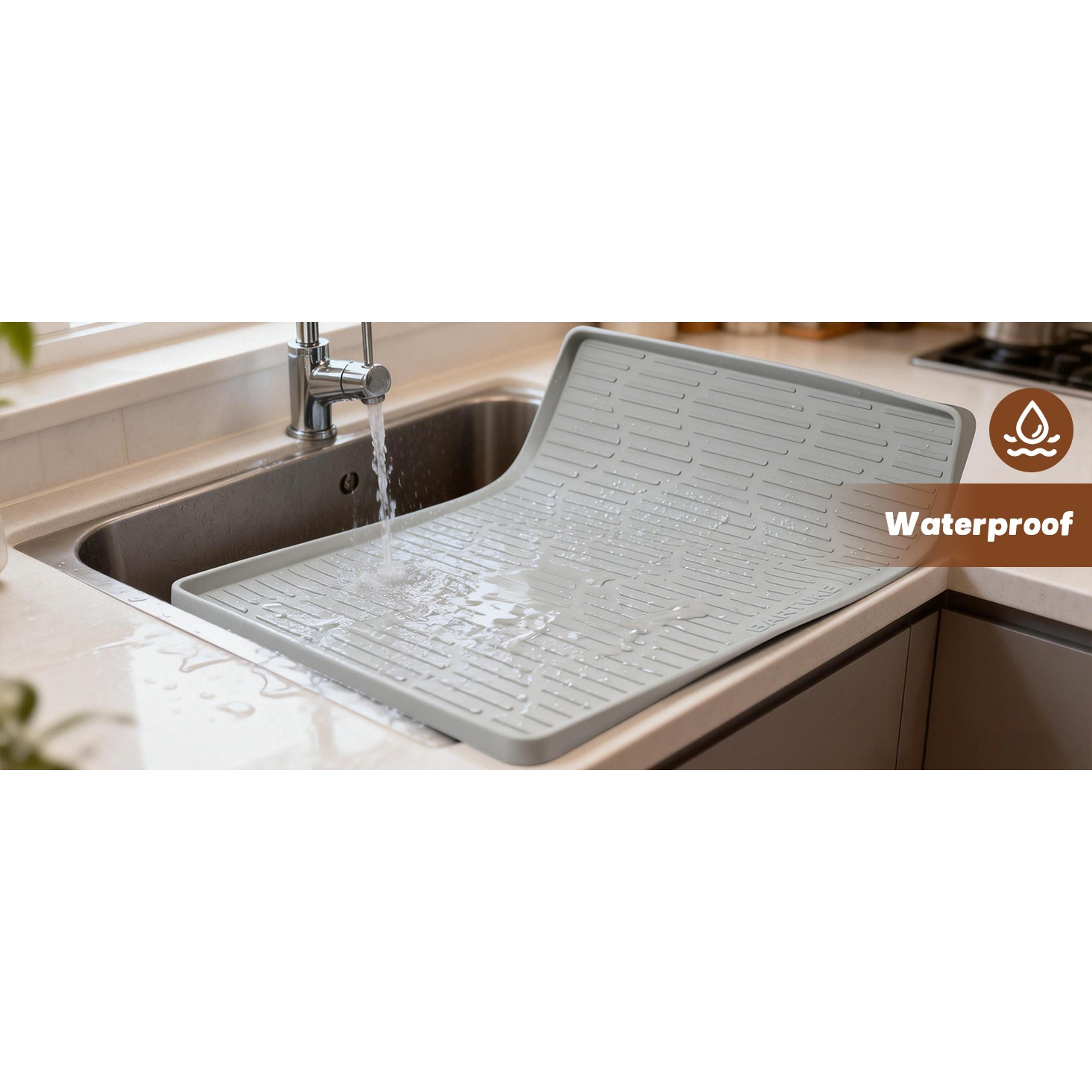 Extra Large 46" x 32" Silicone Cat & Dog Food Mat Waterproof Leakproof Pet Feeding Placemat with Raised Edge Grey