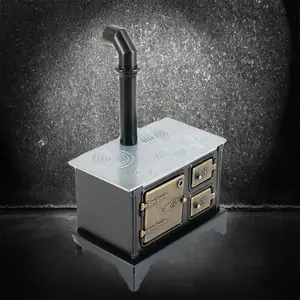 1:12 Alloy Vintage Western Kitchen Stove Miniature Metal Dollhouse Decor with Long Chimney & Openable Cabinets for Photography Props