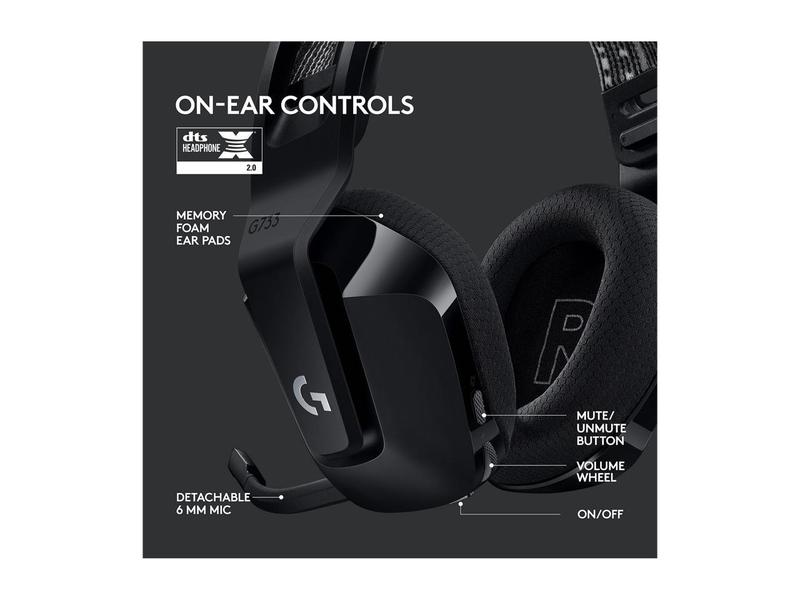 Logitech G733 Lightspeed Wireless Gaming Headset with Suspension Headband, Lightsync RGB, Blue VO!CE mic technology and PRO-G audio drivers - Black