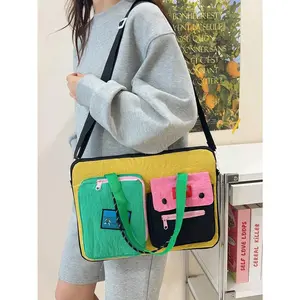 Korean Style Dopamine Color Block 16-Inch Laptop Bag, Versatile Shoulder & Crossbody Bag, Large Capacity, Convenient For Commuting, Casual Color Block Backpack For Women Autumn University Essentials Laptop Bag For Women Mac Book Case Laptop