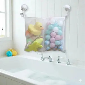 Kids Bath Toy Storage Bag with Suction Cups, Waterproof Organizer for Shower & Bathtub Accessories, Breathable Mesh Holder for Toys, Soap, Sponge, Easy-Dry Multifunctional Hanging Organizer