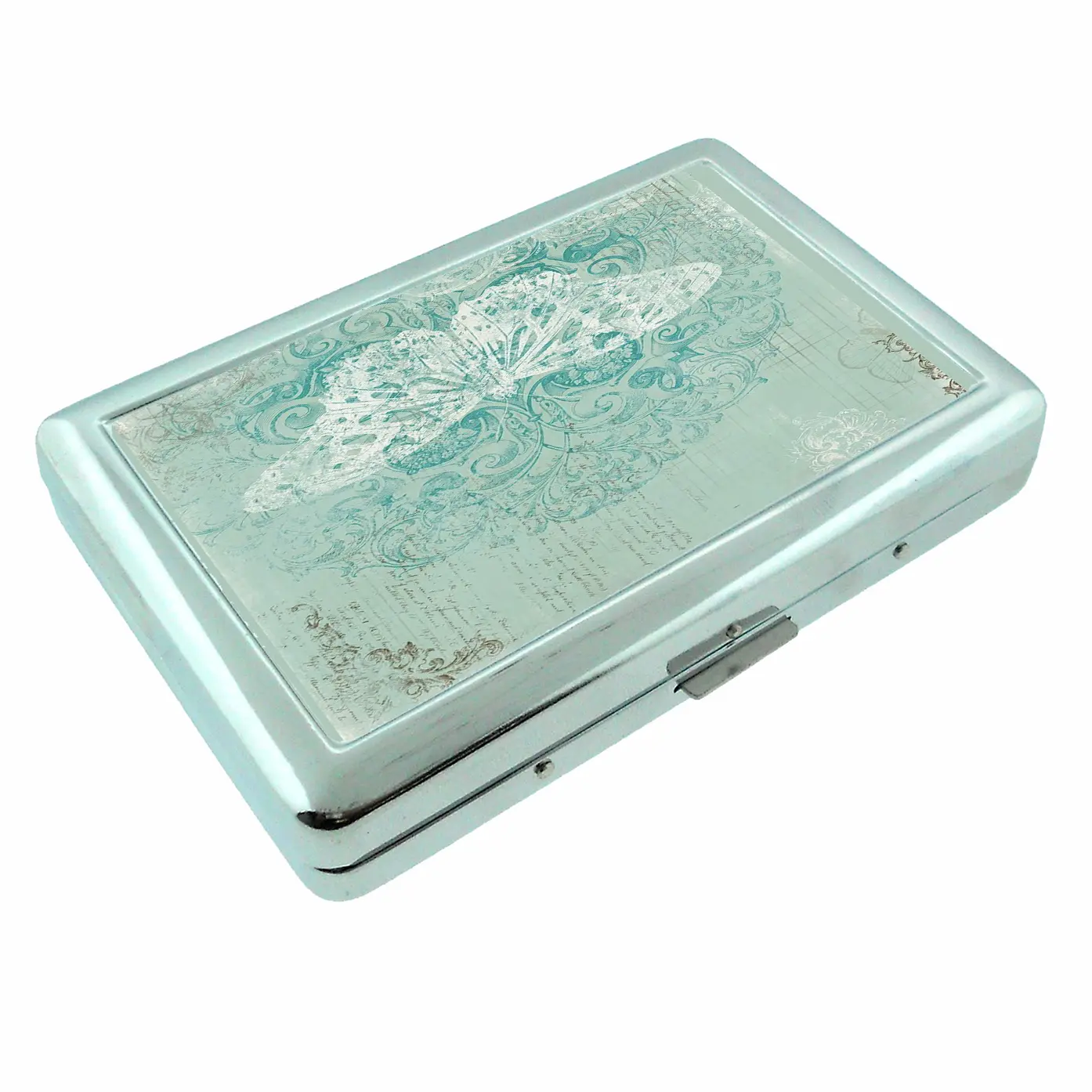 Butterfly Damask Vintage Style Metal Case Wallet