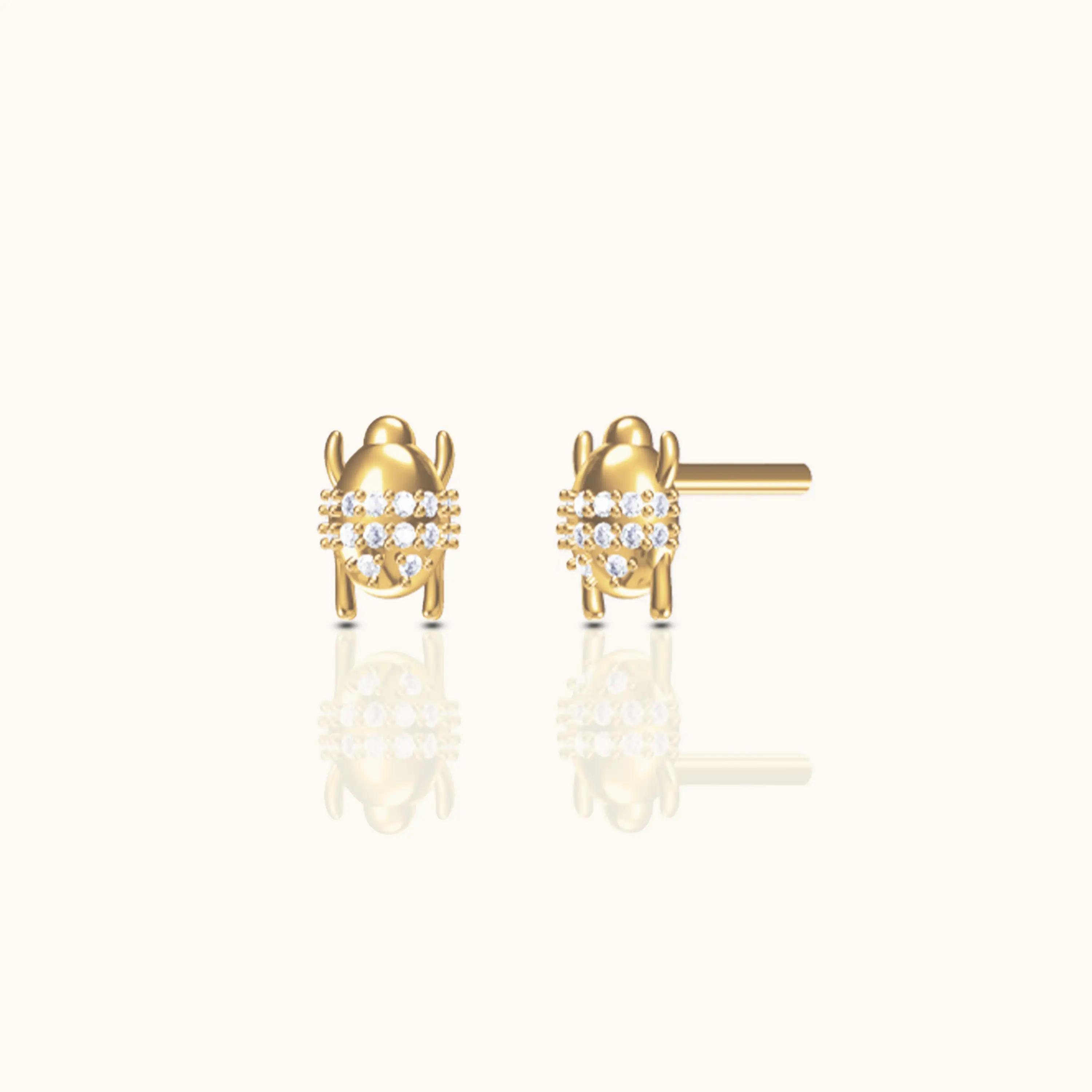 Beetle Ladybug Protection Rebirth Symbol CZ Stud Earrings