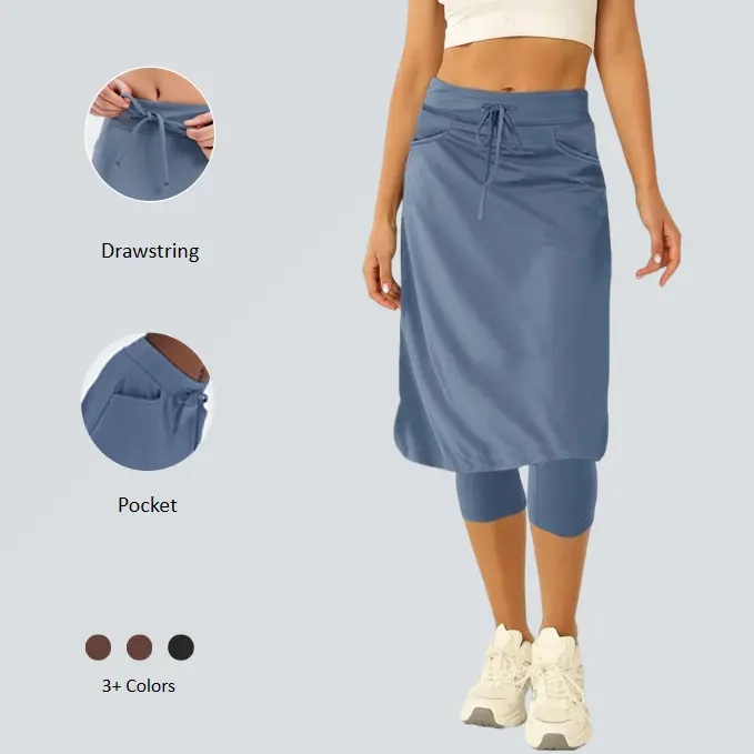 Imily Bela Womens Knee Length Tennis Skirt with Built-in Leggings High Waisted Golf Skirt Skirted Leggings with Pockets for Athletic Workout