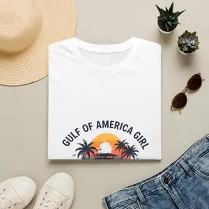Gulf of America Girl Sunset Tee | Florida Boat Adventures Boating Shirt for Women | Gildan 6400 T-Shirt