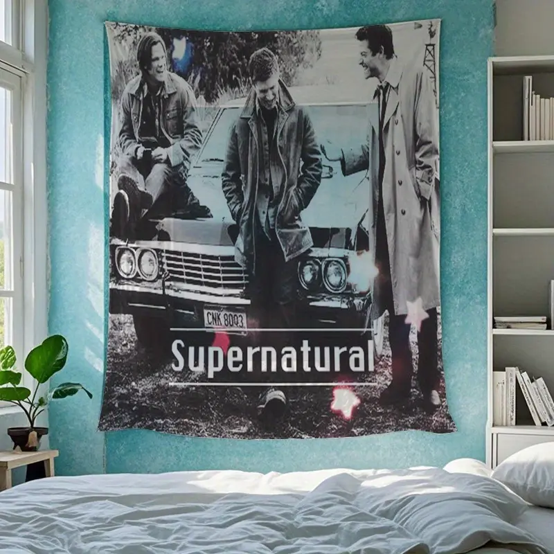Supernatural Creative Themed Pattern Printed Peach Skin Tapestry, Suitable for All Seasons, Modern Design Aesthetic, Fashionable Decoration for Living Rooms, Bedrooms, and Dormitories, Essential for Cheering and Support, Excellent Photo Background outdoor