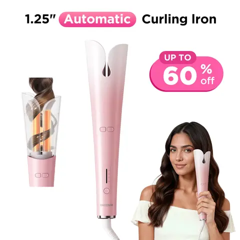 BABONIR Automatic Curling Iron - 1.25in Anti-Scald Ionic Rotating Tangle-Free Tool, 329-410°F, All Hair Types, Dual Voltage US Plug, Gym/Travel-Friendly, Pink, Hair Tools, Women's Gifts