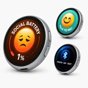 Cute Ghost Social Battery AI Mood Badge, Bluetooth Touchscreen Digital Pin, Custom Photo GIF Video & Text Display, Funny Gift for Teens