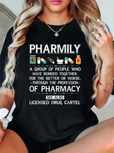 100% Cotton T shirts Pharmily Funny Pharmacy Technician Pharmacist Men Women T-Shirt Breathable & Comfort Fit Tee Women,Short Sleeve Crew Neck Top for All Seasons,Graphic Tees Women Tops