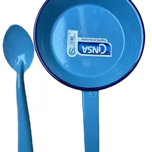 Set de 2 piezas , Sartén 8.5 pulgadas y Cuchara para servir de 11 pulgadas Clásicos Cinsa de “Peltre”   Enamel Coated Classic Frying Pan and Basting Spoon