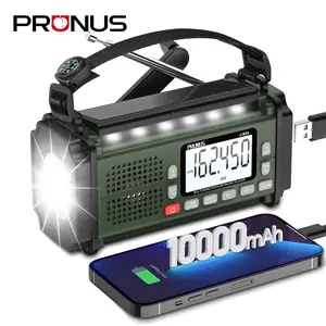 PRUNUS J-924 10000mAh/37000mWh Hand Crank Radio, AAA Batteries Powered Emergency Radio Solar, NOAA Weather Radio AM/FM/SW, USB Charging, Torch& Reading Light, SOS Alarm, Power Bank, Compass for Camping