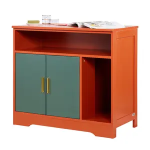 VEVOR Cat Litter Box Enclosure, 31 in Hidden Litter Box Cabinet with Shelf & Storage, Modern Style Indoor Cat Washroom, Wooden Kitty House Furniture End Table, Fit Most Litterboxes, Red & Green