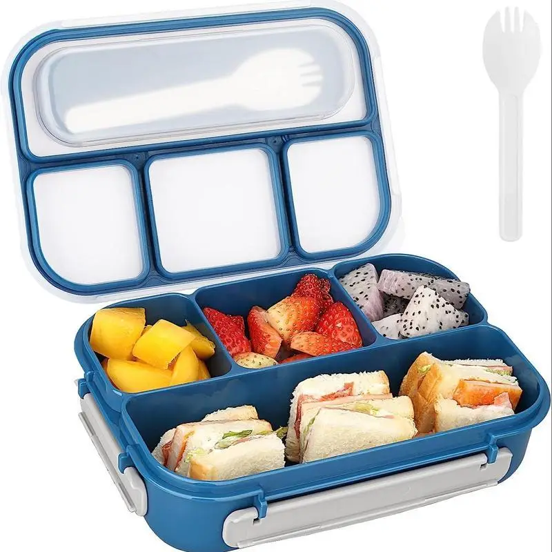 Bento Lunch Box, Boys and Girls Bento Lunch Box with 4 Compartments and Spoon 1000 ML Leakproof Food Storage Box for School, Work and Travel, BPA Free