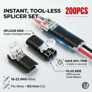 200-Pack Tiny Wire Splicing Connector 6mm Thin – Quick Connect 22-18 AWG, 10A, No Twist, No Solder,Suitable for LED light strips