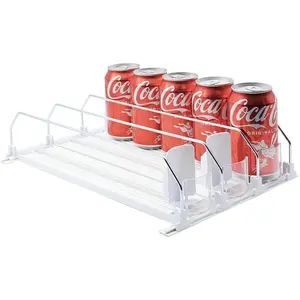 Drink Organizer for Fridge-White Automatic Pusher Glide,12oz 16oz 20oz-Soda Dispenser for Fridge-Holds up to 15 Cans