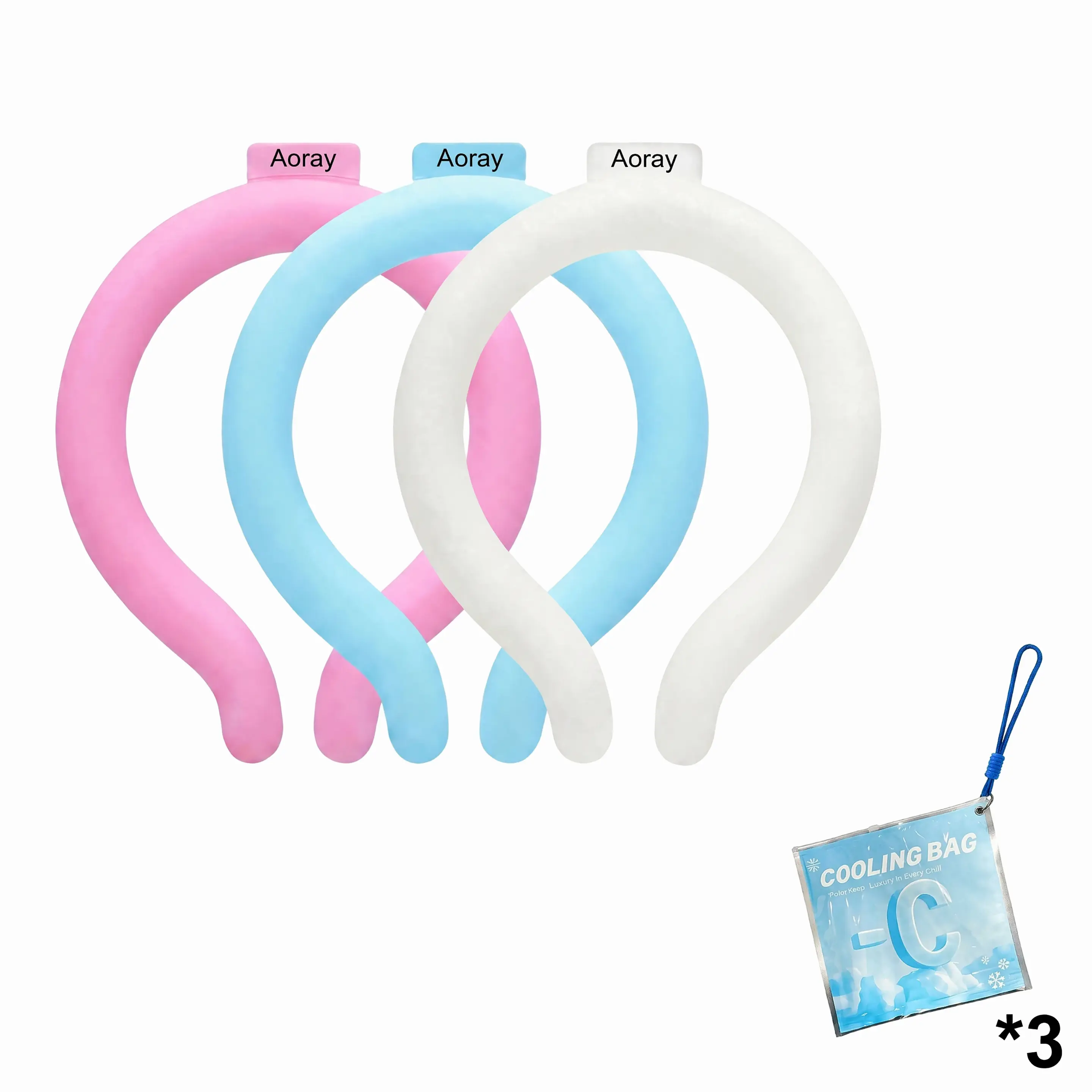 3-Pack Reusable Cooling Neck Rings with Insulated Pouches, Hands-Free PCM Personal Cooler for Summer Heat Relief, Ergonomic Family Set in 3 Colors for Sports & Travel, Portable, Outdoor, Travel Size, 3Pcs, Tpu Layered, Reusability, Hands-Free Wear, Adults