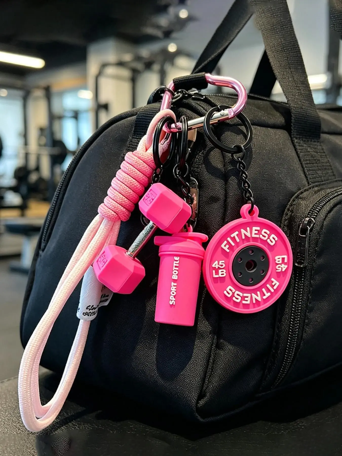 Cute Gym Bag Charms, Dumbbell Barbell Plate Shaker Bottle Pendant, Fashion Workout Keychain Accessories, Backpack Handbag Decoration, Keychain Kawaii