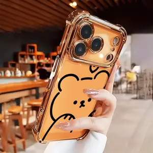 Cute Line Bear Phone case for iPhone 17 Air 16 15 16e 14 13 12 11 Pro Max Plus X XS Full Body Protection Shockproof Soft Silicone Cover Four-corner Thickened