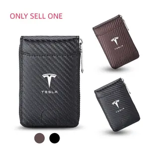 Car Emblems Soft Wallet, Leather Mini Credit Card Purse, Portable Small Wallet for Tesla Model 3 S X Y Roadster Spacex External