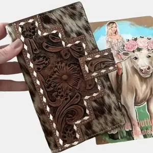 Genuine Tooled Leather Bifold Floral Wallet for Men Women - Tooled Western Wallet - Handmade Long Leather Wallets Cowboy Wallet - Gift Idea - Gift Box