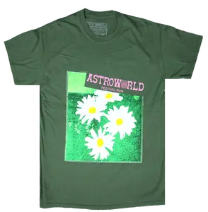 Travis Scott Astroworld Festival Run Flower Tee Olive (men) by StockX