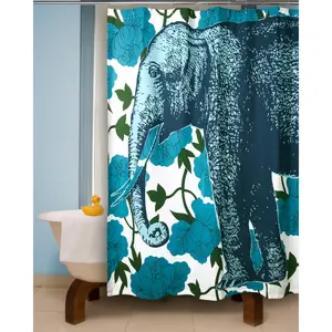 Elephant Floral Shower Curtain 72"x72"