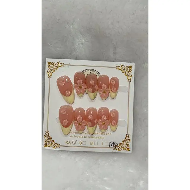 Golden Blossom Tips Short Almond Press-On Nails | MIA’s World