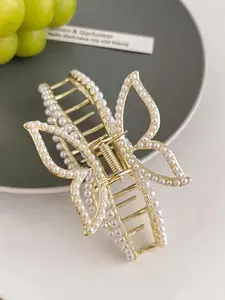 Elegant Style Beaded Faux Pearl Decor & Butterfly Design Hair Claw Clip, Butterfly Hair Claw for Women & Girls, Fashion Hair Styling Accessories Perfect, All-match Fashion Accessories for Daily Wear, Decorative Hair Clip, Hairclips