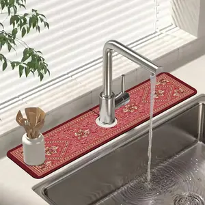 Sink Splash Guard Faucet Mat Bohemian Rug Flower Absorbent Fast Drying Mat Sink Gadgets Splash Guard Behind Faucet Drip Catcher for Kitchen Bathroom 23.5"X5.5"