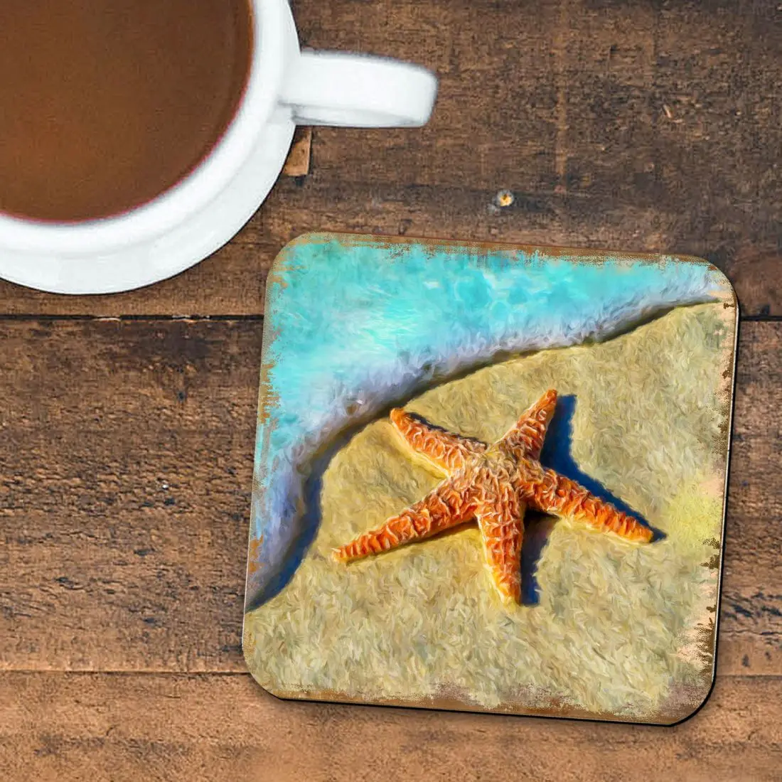 Nature Wonders 95253C-S4 4 x 4 in. Starfish Coastal Wooden Cork Coasters Gift - Set of 4