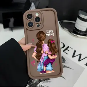 Cartoon Mother And Daughter Phone Case for iPhone 16 15 14 Pro Max 13 12 11 XR XS Plus E Shockproof Drop Protection Rugged Durable Silicone Cover Cellphone Protective