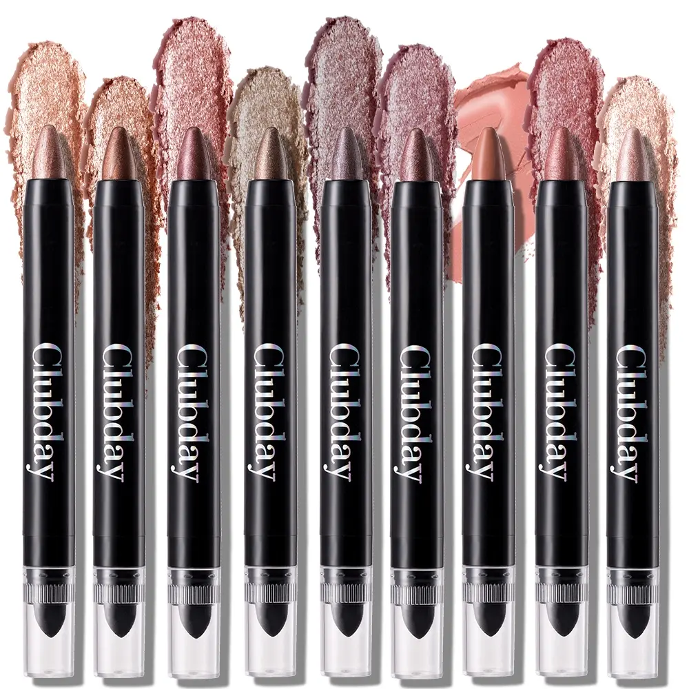 9 Color Highlighter Eyeshadow Pencil Crayon Stick Set, Glitter Shimmer Eyeshadow Makeup, Dual-Ended Waterproof Matte & Shimmer, Self-Diffusing Sponge Tip, Perfect Gift, Eye Makeup Products
