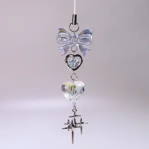 Original Y2K Handmade Blue Clear Heart Phone Charm Strap Cute Star Knot Pendant Girl Woman Keychain Lanyard For iPhone Smartphone Cellphone Functional & Stylish