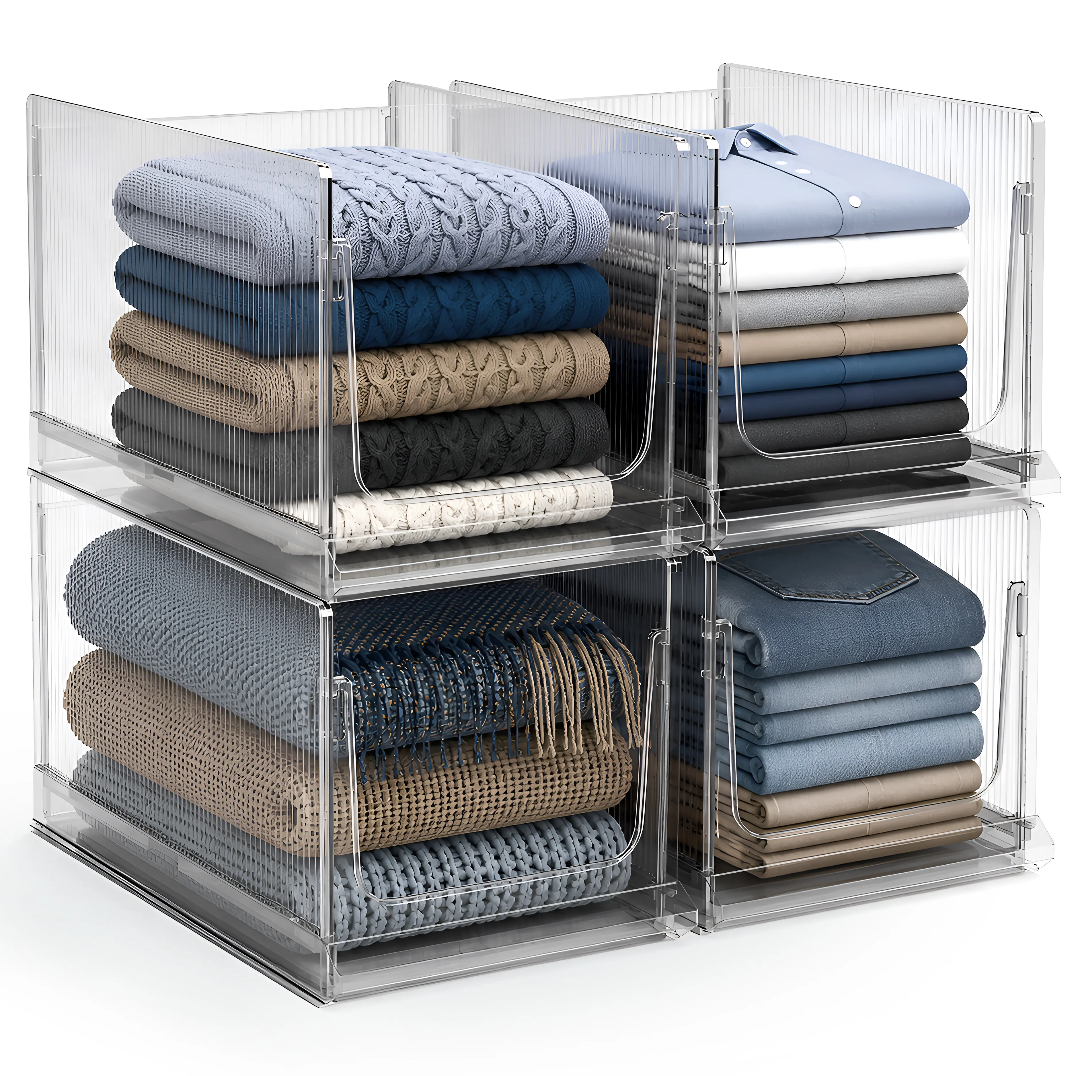 Sorbus Stackable Storage Bins – Extra Large Clear Closet Organizers and Storage, Foldable Shelf Organizer Baskets for Clothes, Towels, Garage Shelving