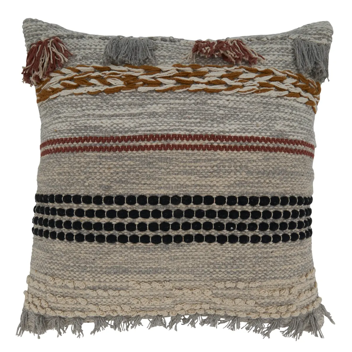 Saro Lifestyle 5724.M20SP 20 in. Fringe Woven Square Poly-Filled Pillow, Multi Color