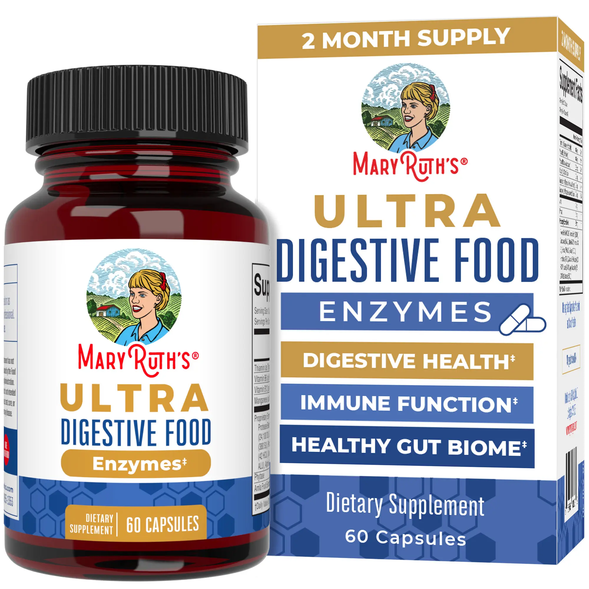 MaryRuth's Ultra Digestive Enzymes Capsules - Gut Health - Digestion & Immune Support with Amylase - Lipase & Lactase - Vegan - 60 Servings