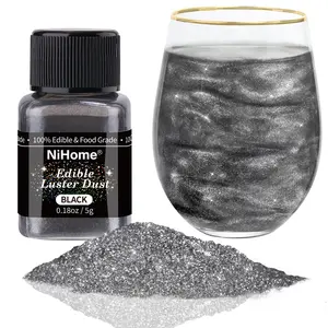 BLACK NiHome Edible Food-Grade Glimmer Powder Glitter Luster Dust Metallic Food Decorating Sprinkle Glimmery Dust for Drink Wine Beverage Cake Candy Dessert Bakery Restaurant Vegan