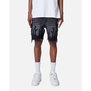 MNML Flame Denim Shorts Washed Black