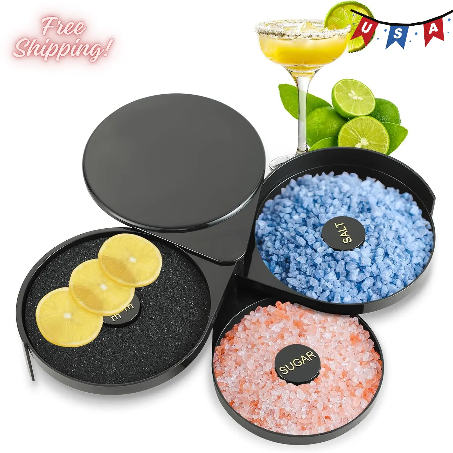 3-Tier Bar Glass Rimmer Bartender Tool, Margarita Salt Rimmer Set